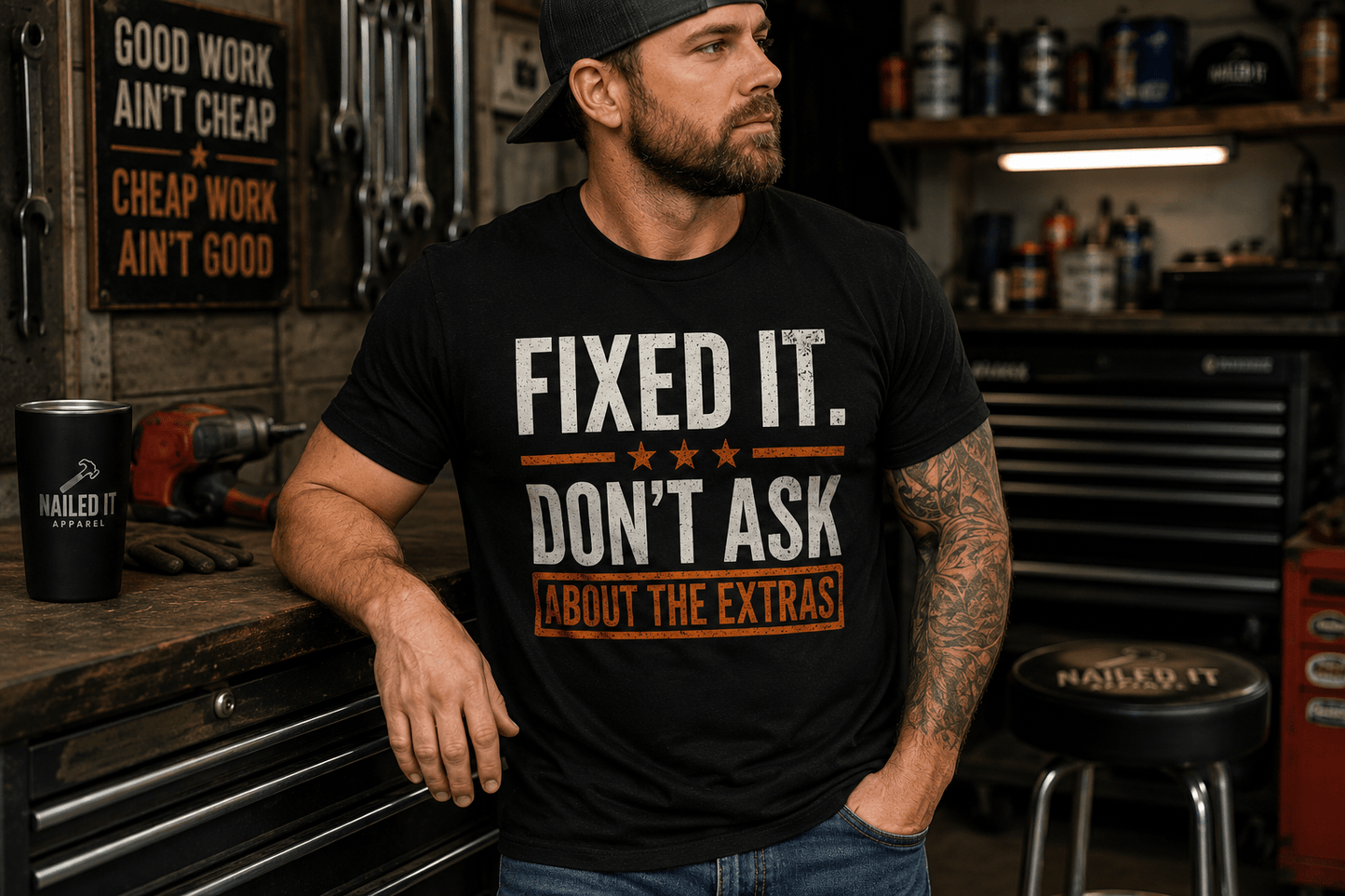 Fixed It. Don’t Ask About The Extras T-Shirt | Funny Blue Collar Apparel by Nailed it apparel