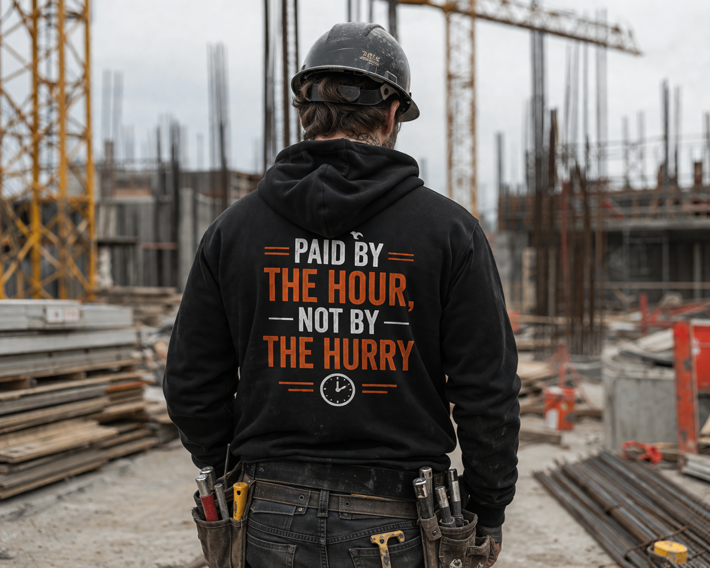 Paid By The Hour Not By The Hurry Hoodie Construction Workwear