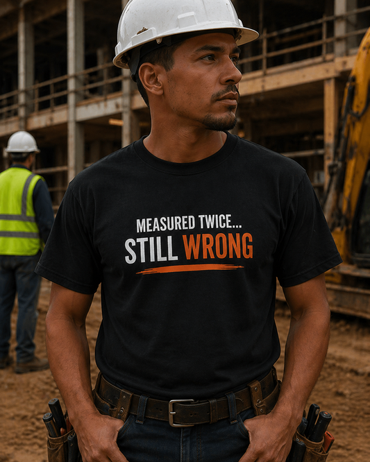 Measure Twice Still Wrong T-Shirt Funny Construction Work Tee