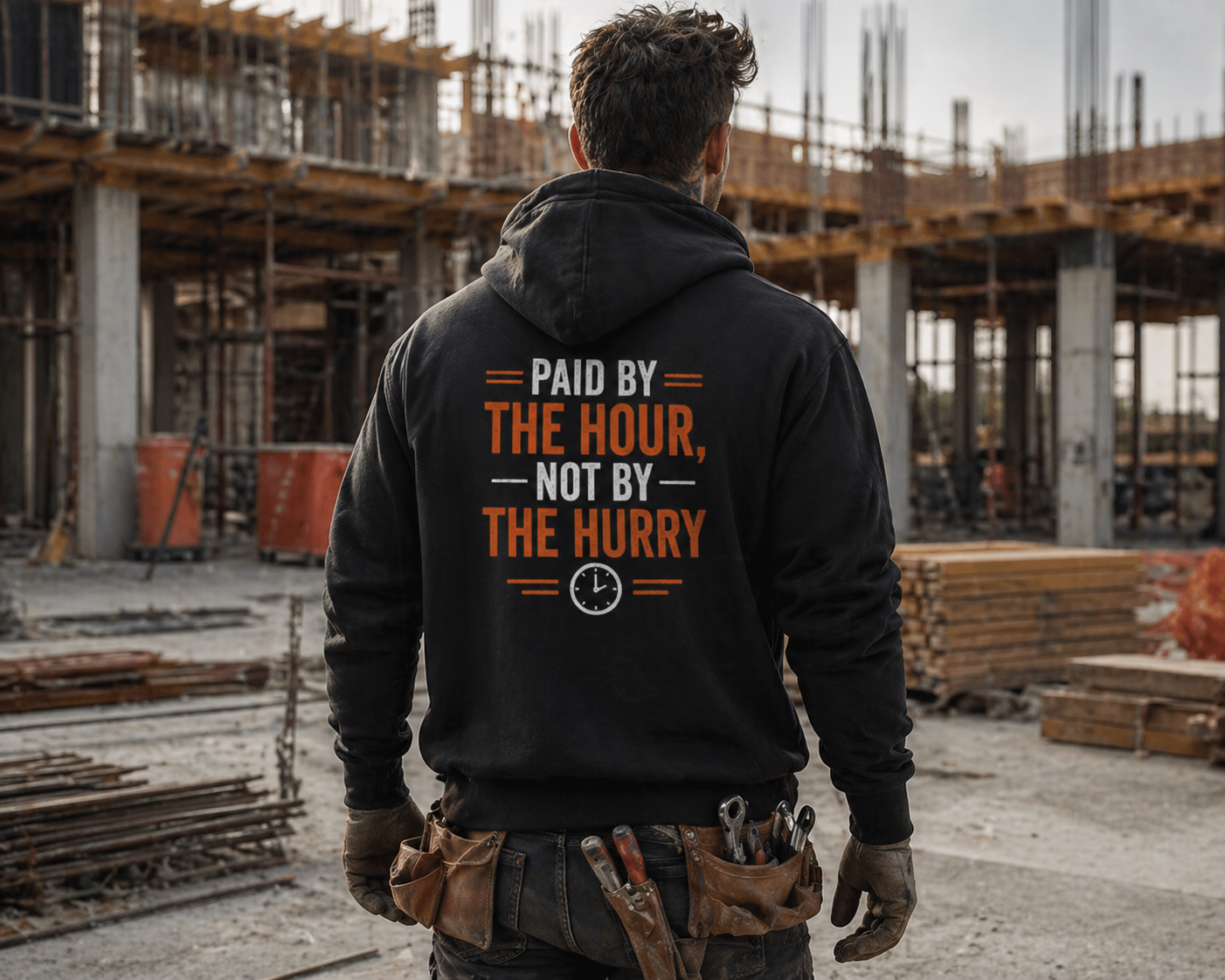 Paid By The Hour Not By The Hurry Hoodie Construction Workwear