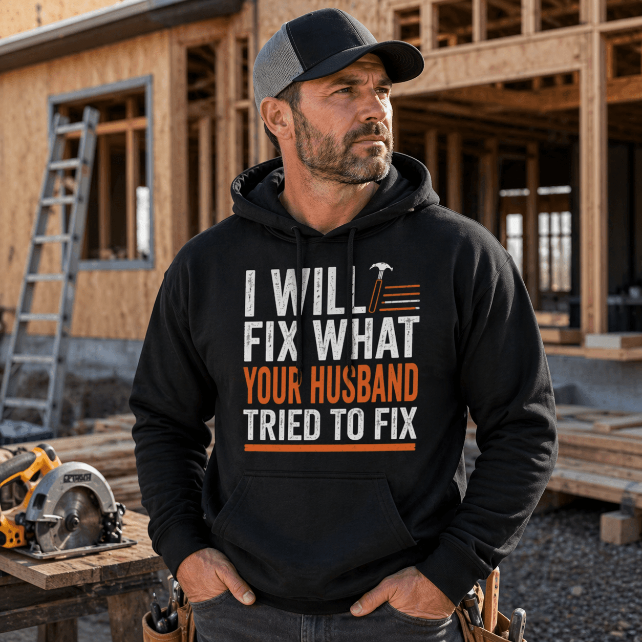 I Fix What Your Husband Tried Hoodies Print Material | Funny Blue Collar Apparel by Nailed it apparel