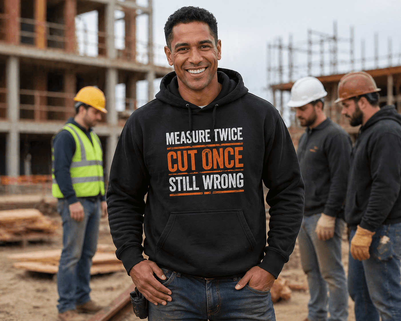 Measure Twice Cut Once Still Wrong Hoodies Print Material | Funny Blue Collar Apparel by Nailed it apparel