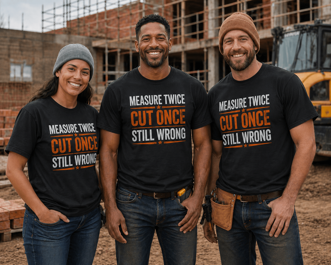 Measure Twice Cut Once Still Wrong T-shirt Print Material | Funny Blue Collar Apparel by Nailed it apparel