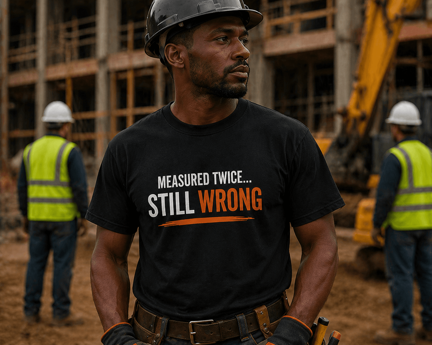 Measure Twice Still Wrong T-Shirt Funny Construction Work Tee Print Material | Funny Blue Collar Apparel by Nailed it apparel