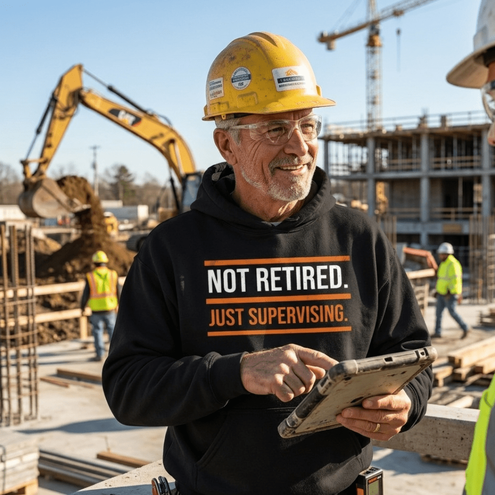 Not Retired Just Supervising Hoodie | Funny Blue Collar Apparel by Nailed it apparel