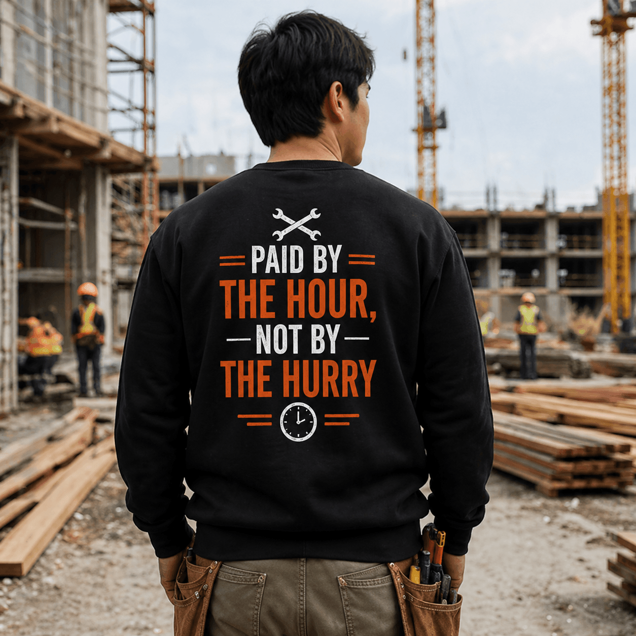 Paid By The Hour Not By The Hurry Sweatshirt Workwear Crewneck Print Material | Funny Blue Collar Apparel by Nailed it apparel