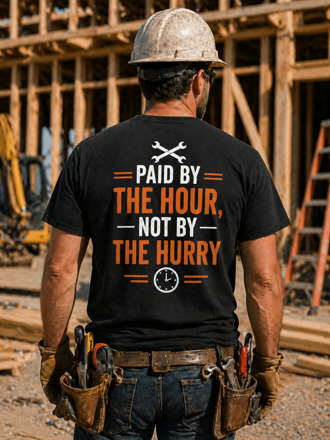 Paid By The Hour Not By The Hurry T-Shirt Print Material | Funny Blue Collar Apparel by Nailed it apparel