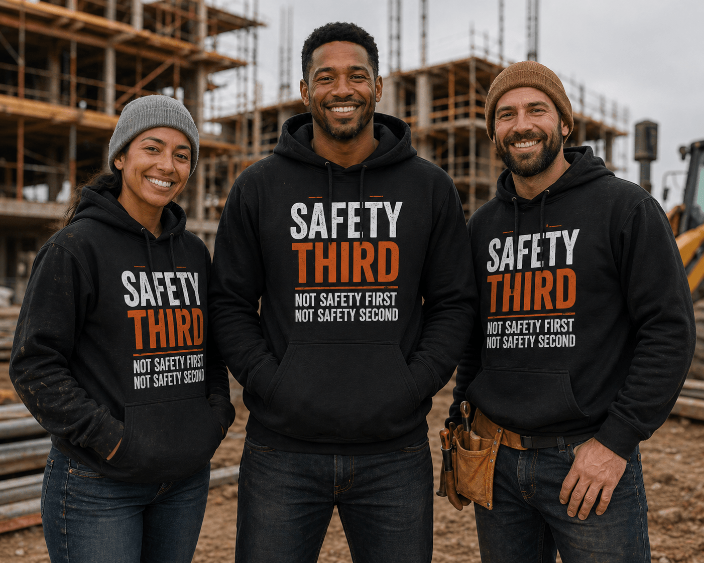 Safety Third Hoodie Funny Construction Work Hoodie Print Material | Funny Blue Collar Apparel by Nailed it apparel
