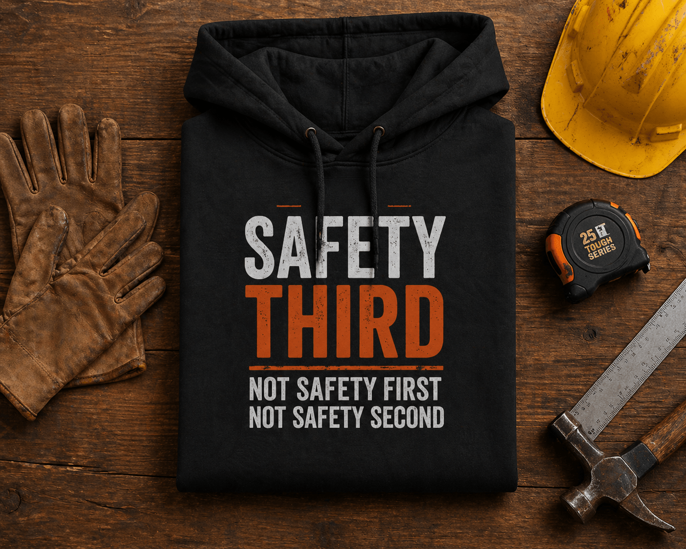 Safety Third Hoodie Funny Construction Work Hoodie Print Material | Funny Blue Collar Apparel by Nailed it apparel