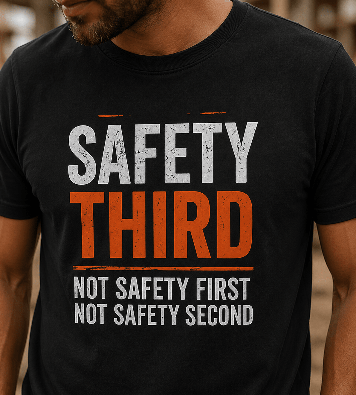 Safety Third T-Shirt Funny Construction Workwear Tee Print Material | Funny Blue Collar Apparel by Nailed it apparel