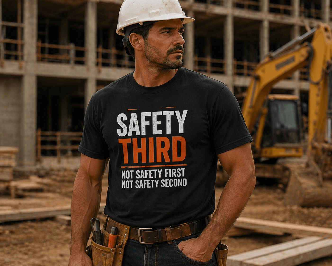 Safety Third T-Shirt Funny Construction Workwear Tee Print Material | Funny Blue Collar Apparel by Nailed it apparel