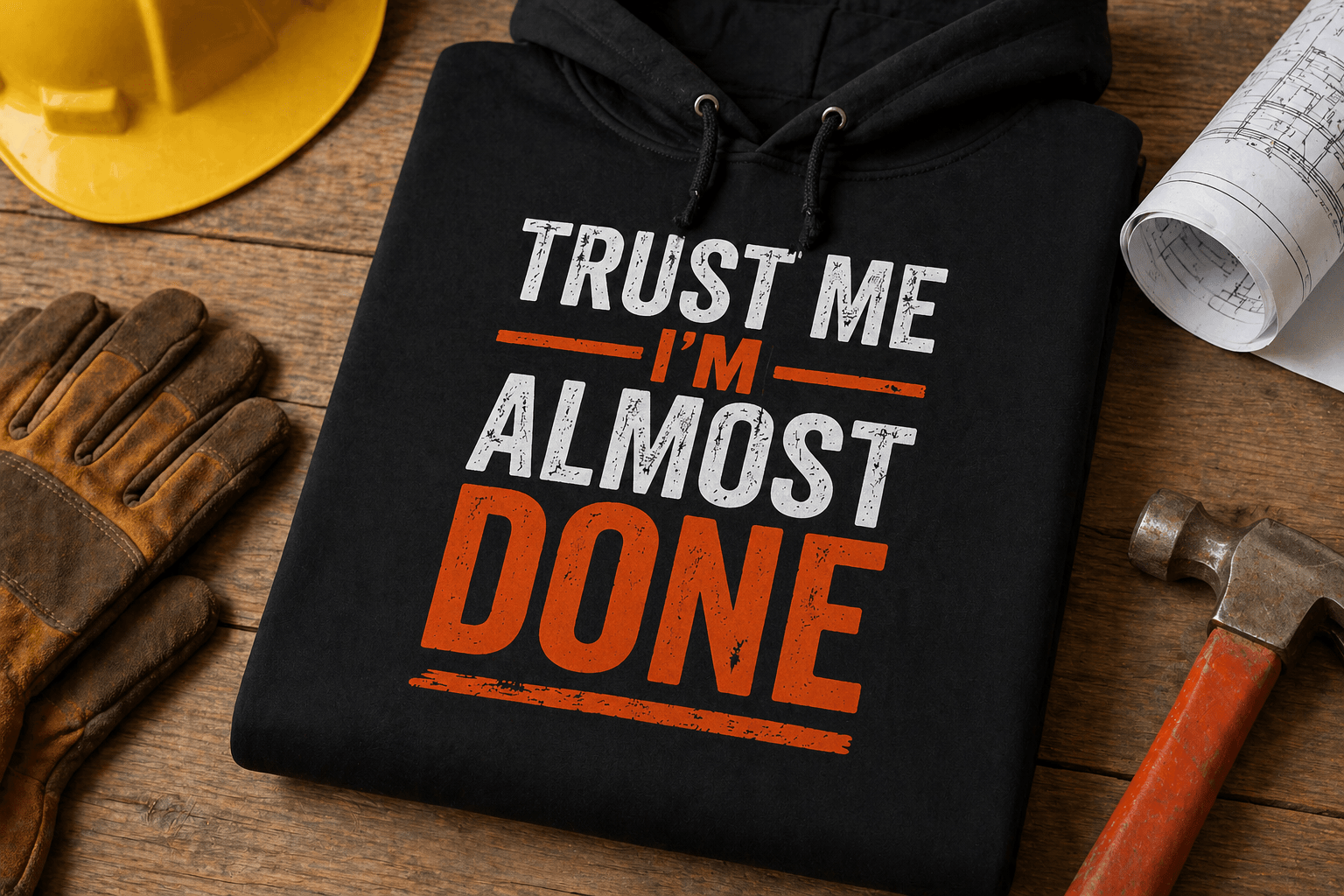 Trust Me I’m Almost Done Construction Hoodies Print Material | Funny Blue Collar Apparel by Nailed it apparel