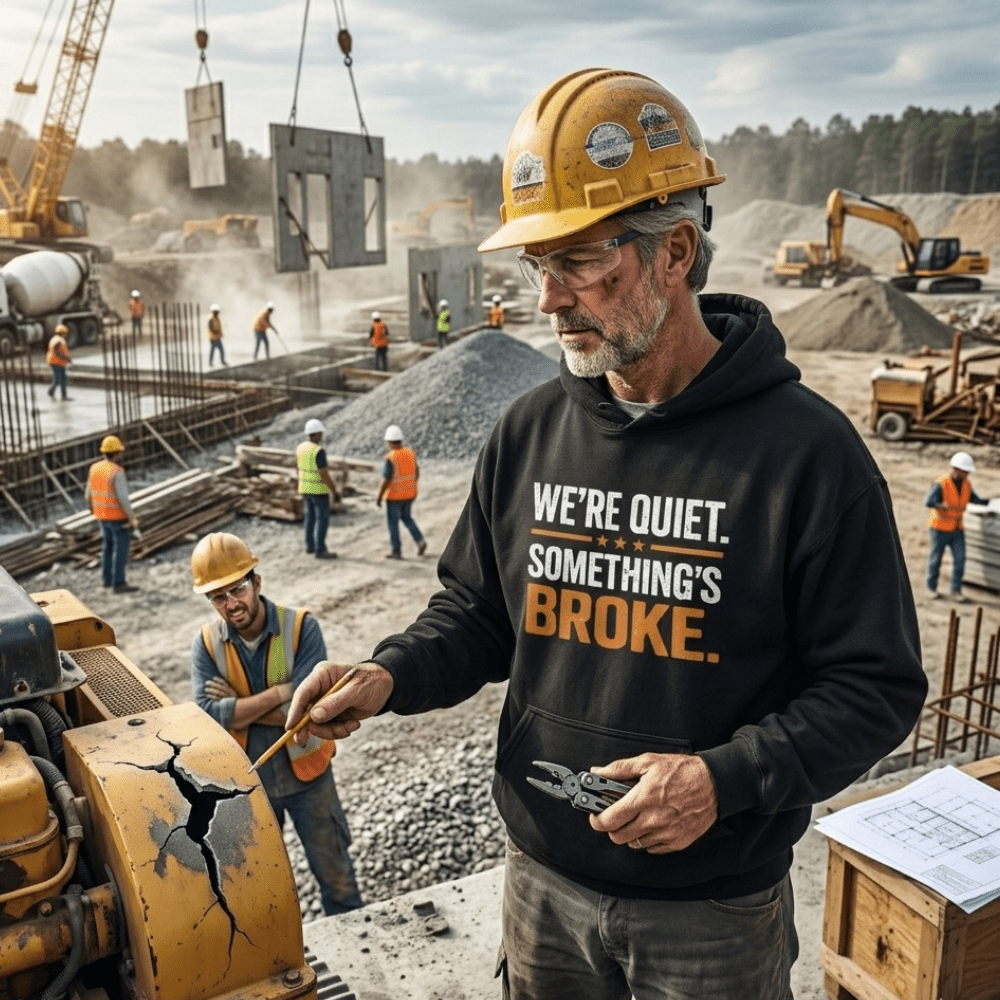 We're Quiet Something's Broke Hoodie | Funny Blue Collar Apparel by Nailed it apparel