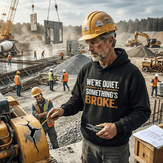 We're Quiet Something's Broke Hoodie | Funny Blue Collar Apparel by Nailed it apparel