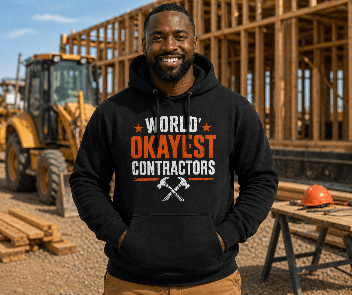 World’s Okayest Contractors Hoodies Print Material | Funny Blue Collar Apparel by Nailed it apparel